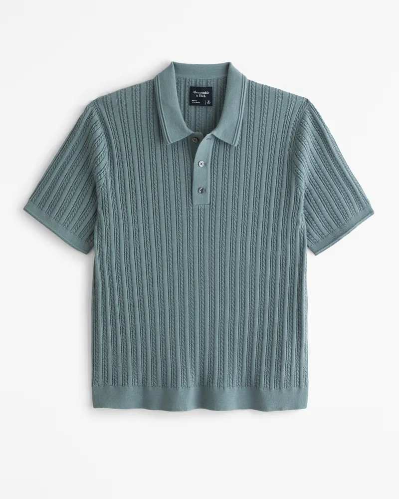 Merino Wool-Blend Cable 3-Button Sweater Polo