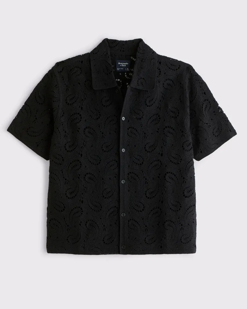 Crochet-Style Paisley Pattern Button-Through Sweater Polo