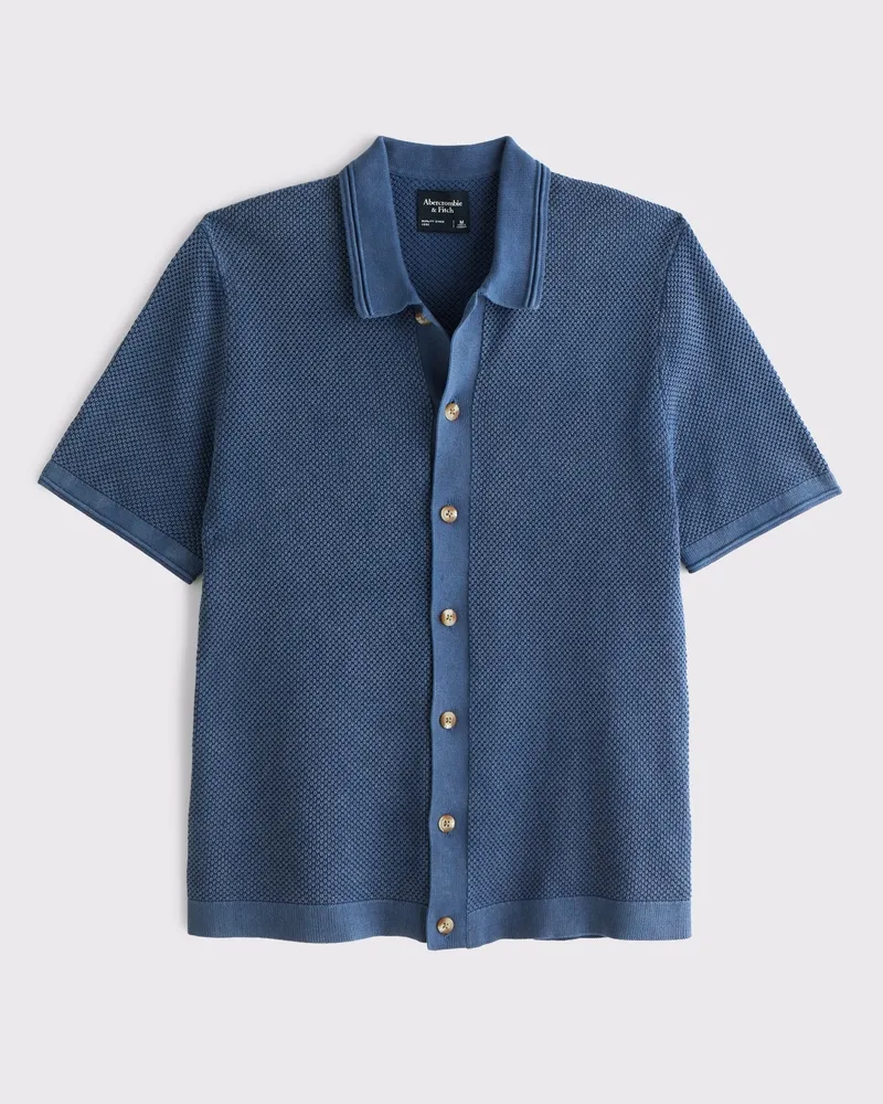 Garment-Dye Button-Through Sweater Polo
