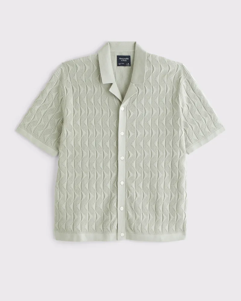 Geometric Stitch Button-Through Sweater Polo