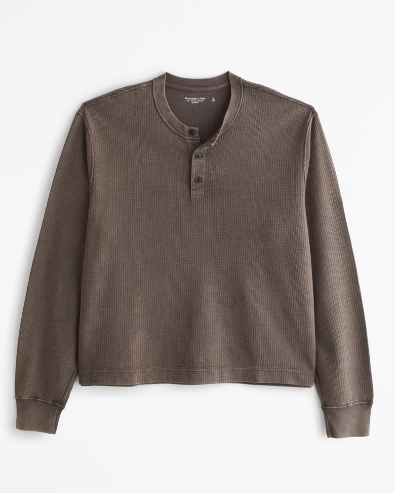 Long-Sleeve Grid Waffle Cropped Henley