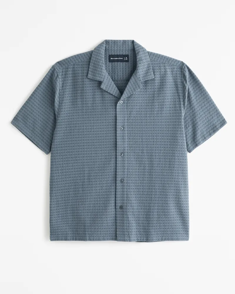 Camp Collar Textured Button-Up Shirt