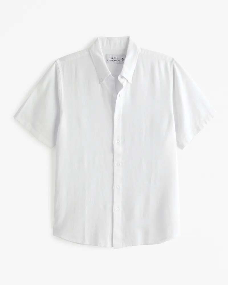 Short-Sleeve Summer Linen-Blend Button-Up Shirt