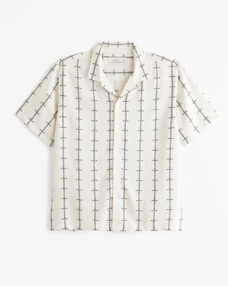 Camp Collar Summer Linen-Blend Embroidered Shirt