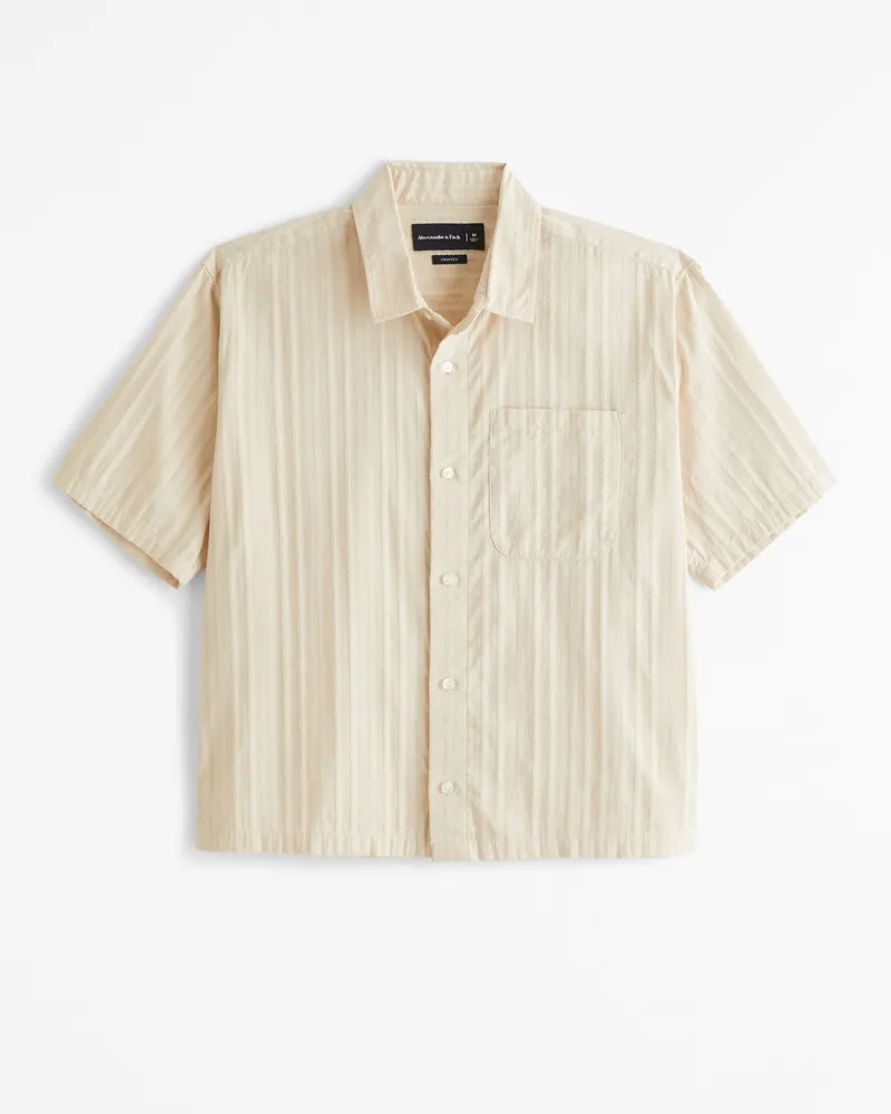 Short-Sleeve Cropped Textured Button-Up Shirt