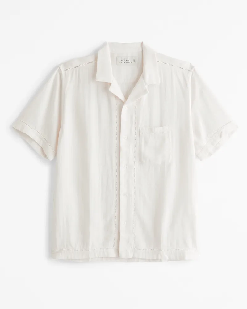 Camp Collar Summer Linen-Blend Embroidered Shirt