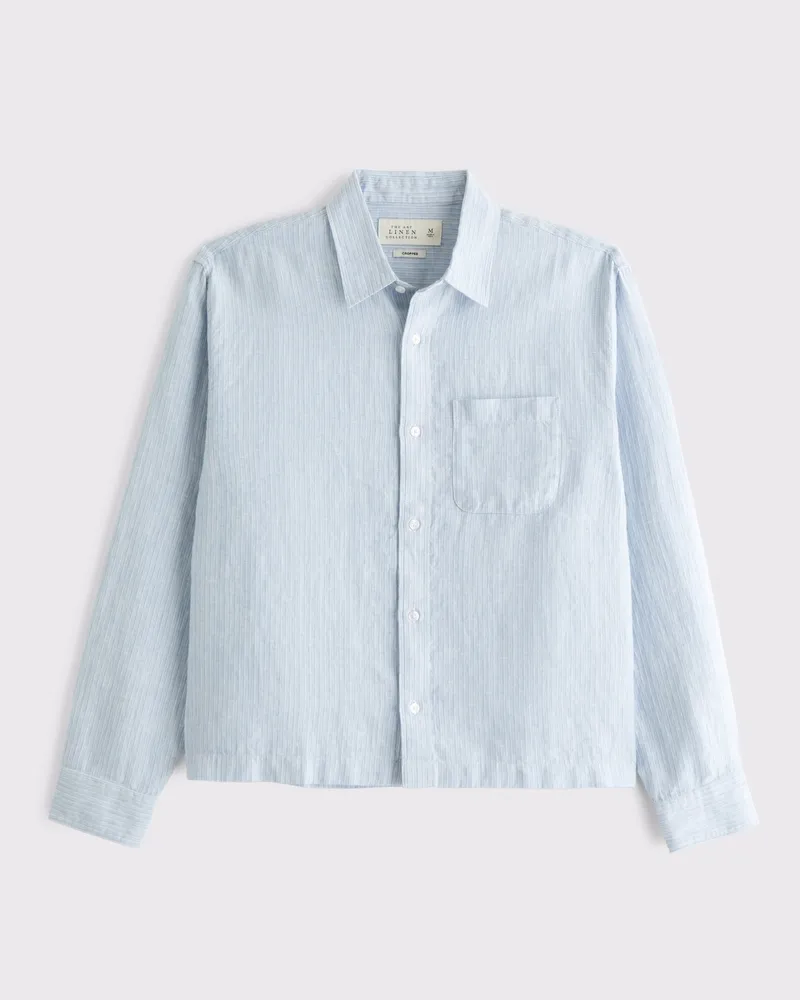 Cropped Linen Button-Up Shirt