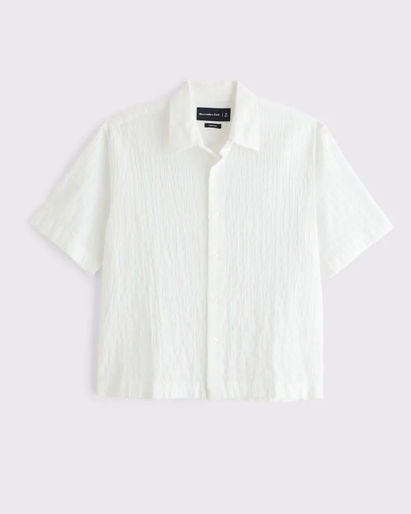 Short-Sleeve Cropped Textured Button-Up Shirt