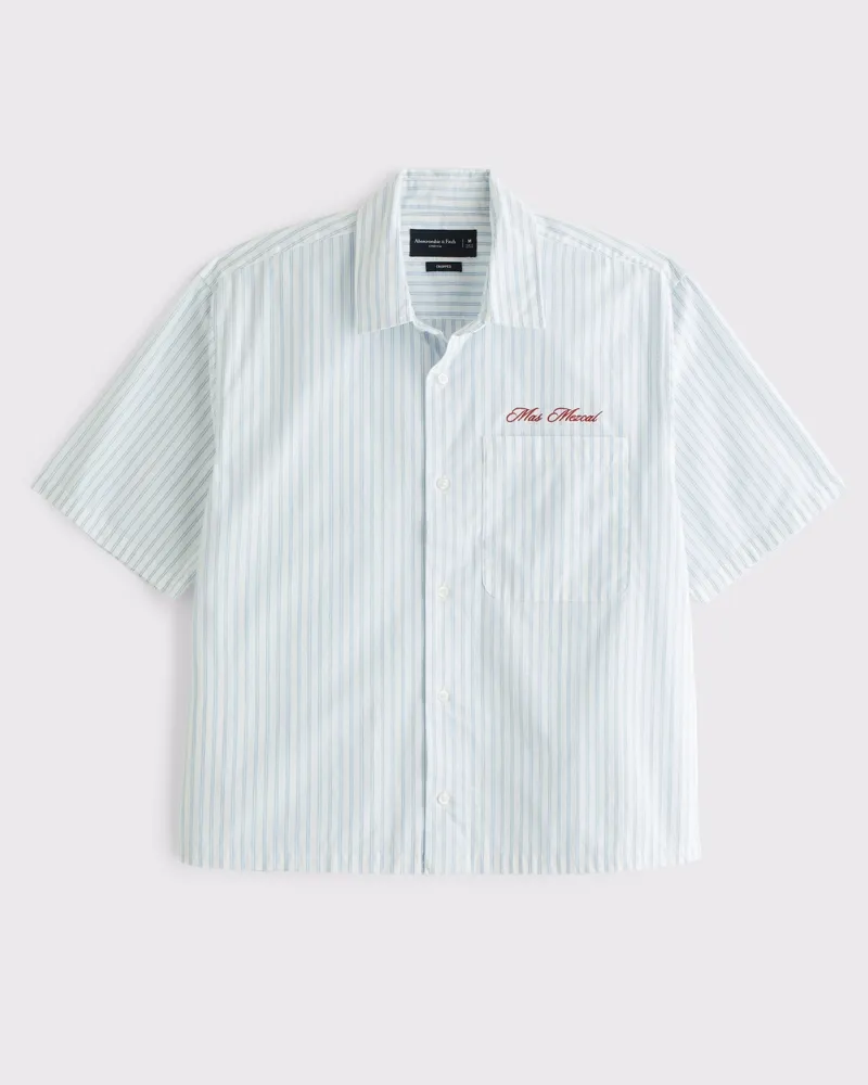 Short-Sleeve Cropped Script Embroidery Shirt