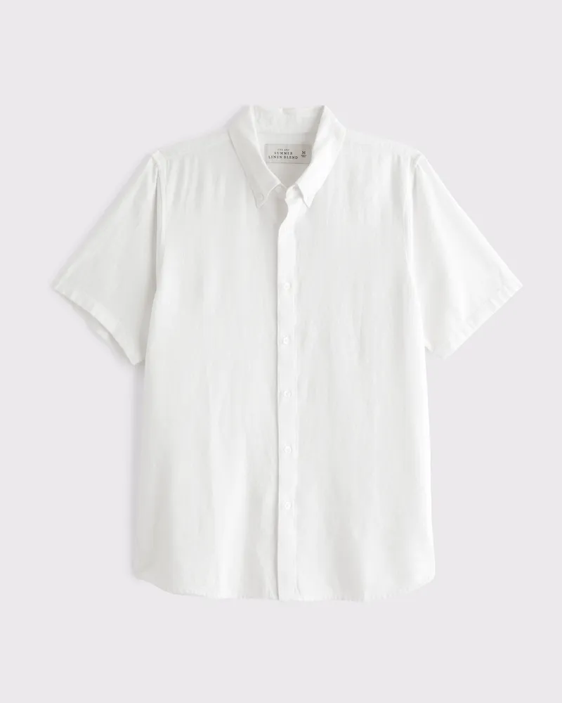 Short-Sleeve Summer Linen-Blend Button-Up Shirt