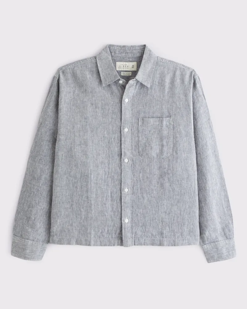 Cropped Linen Button-Up Shirt