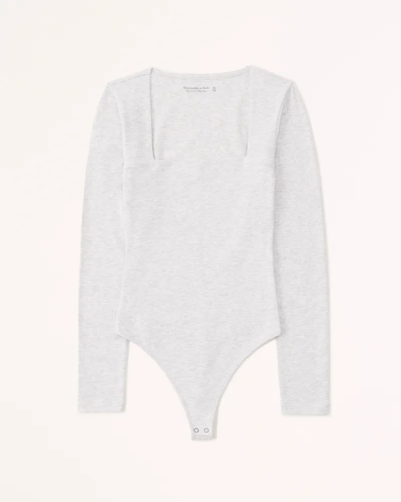 Long-Sleeve Cotton Seamless Fabric Squareneck Bodysuit