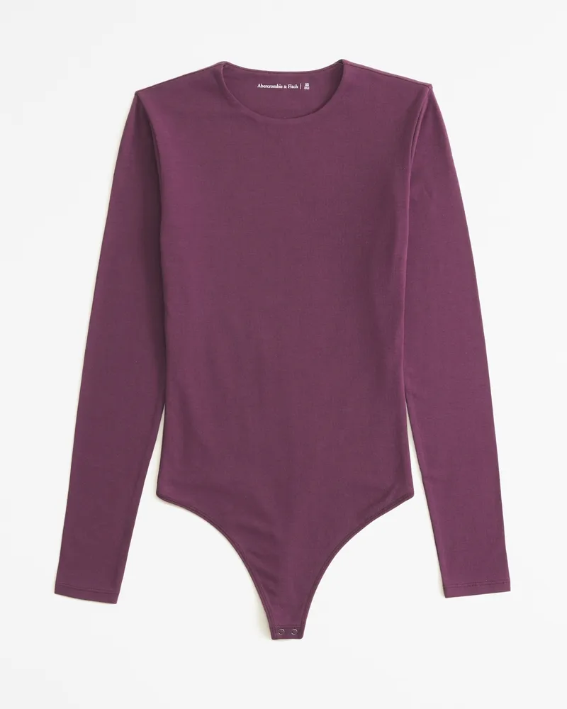 Long-Sleeve Cotton-Blend Seamless Fabric Crew Bodysuit