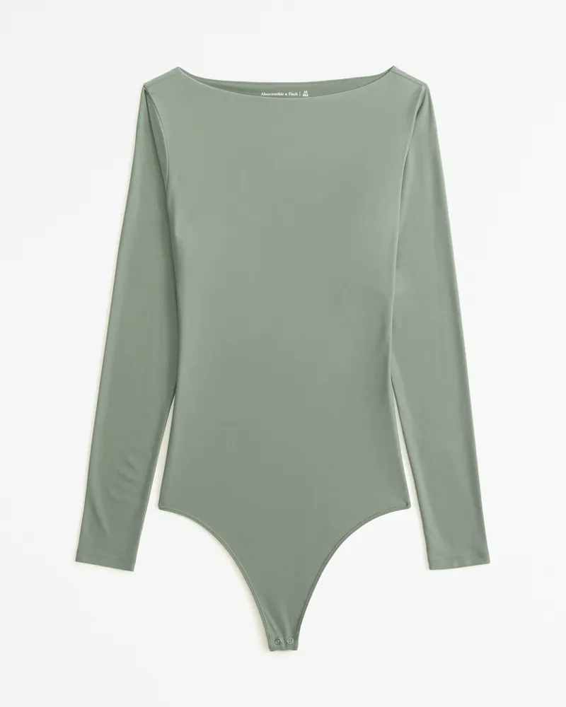 Soft Matte Seamless Long-Sleeve Open-Back Bodysuit
