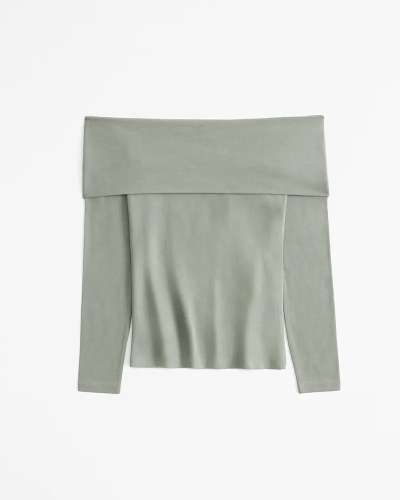 Long-Sleeve Cotton-Blend Seamless Fabric Tuckable Off-The-Shoulder Top