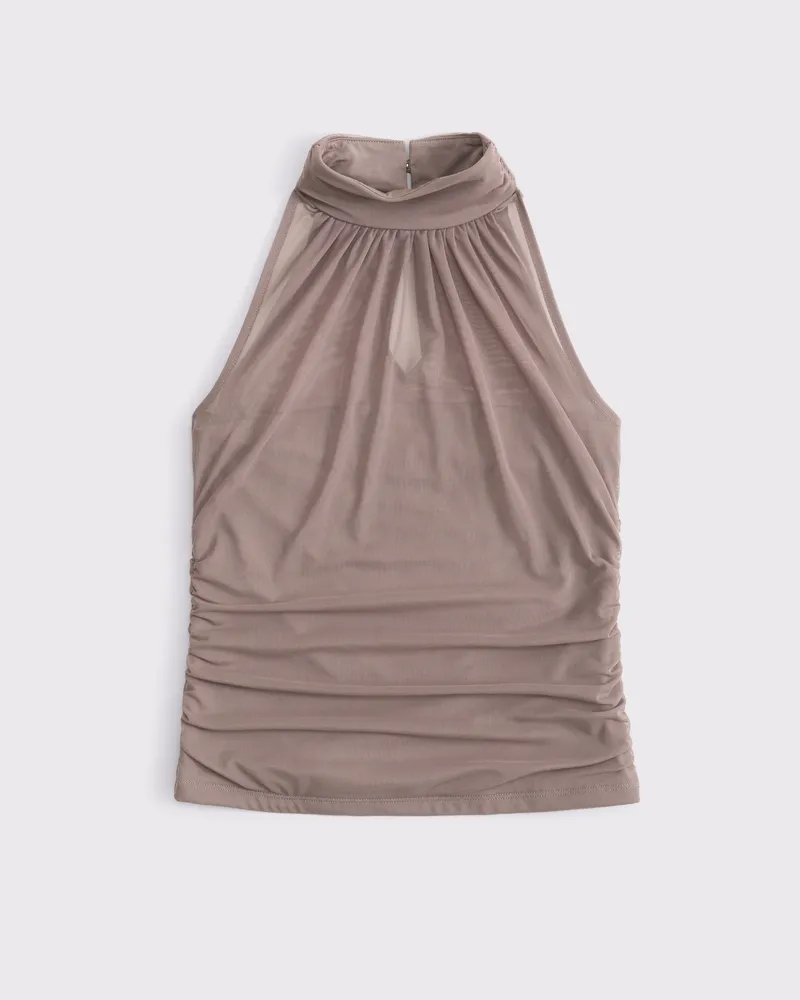 Ruched Mesh Halter Top