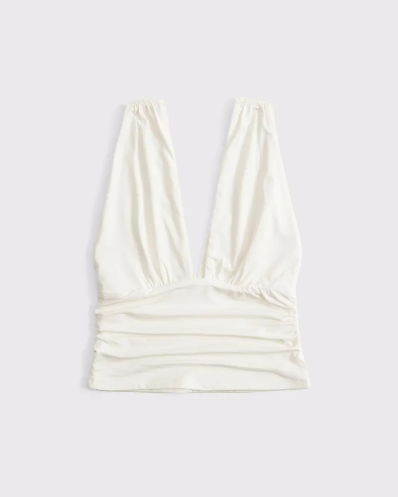 Ruched Deep V-Neck Top