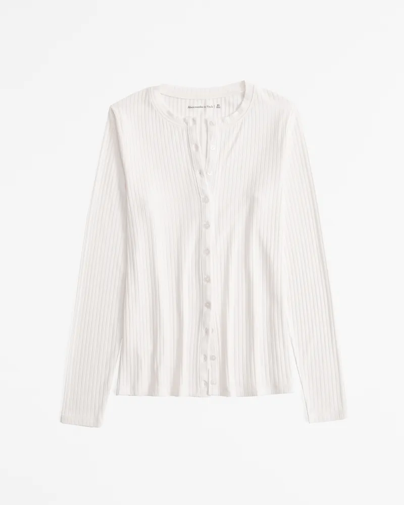 Long-Sleeve Button-Through Wide Rib Top