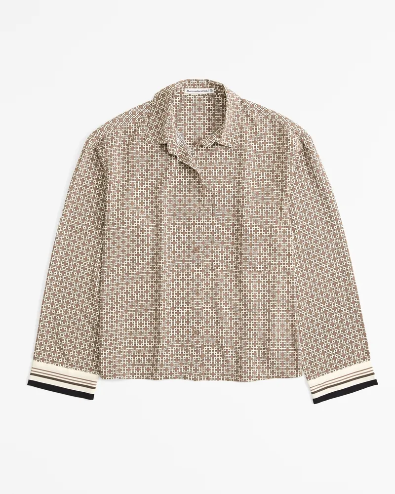 Long-Sleeve Satin Button-Up Shirt