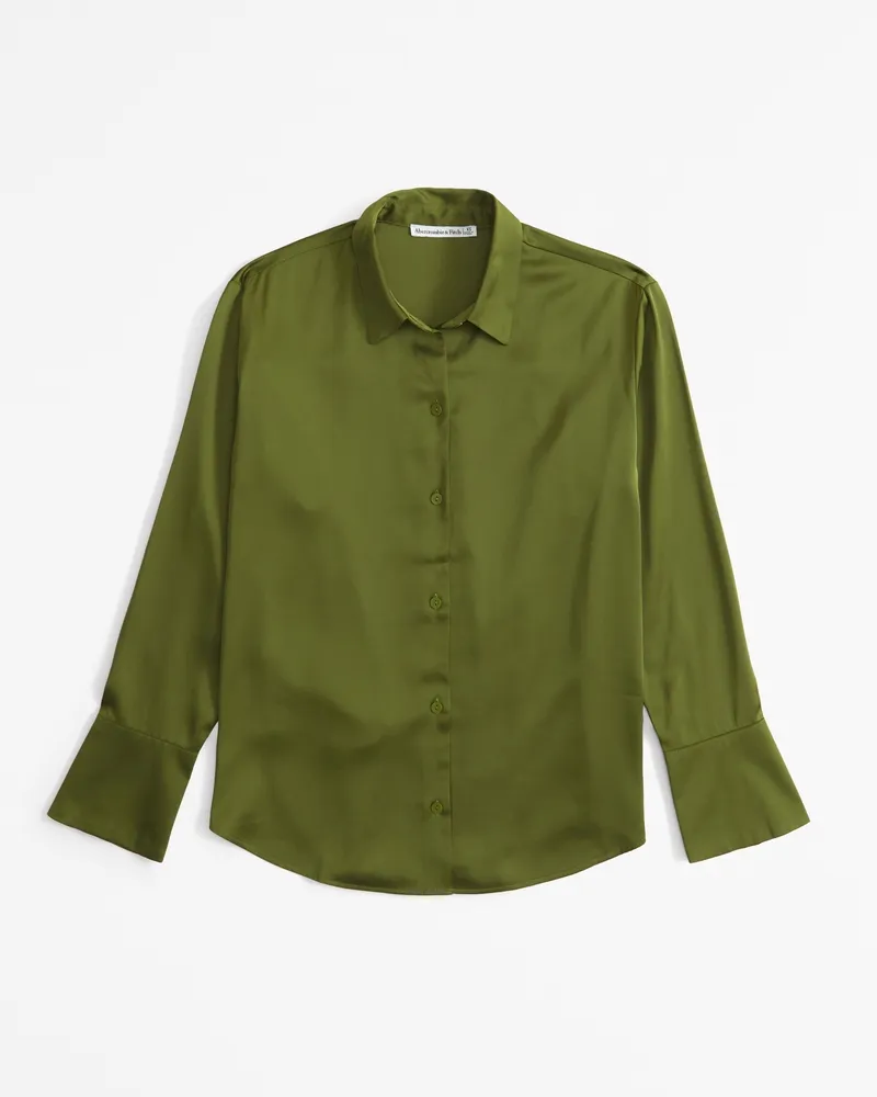 Long-Sleeve Satin Button-Up Shirt