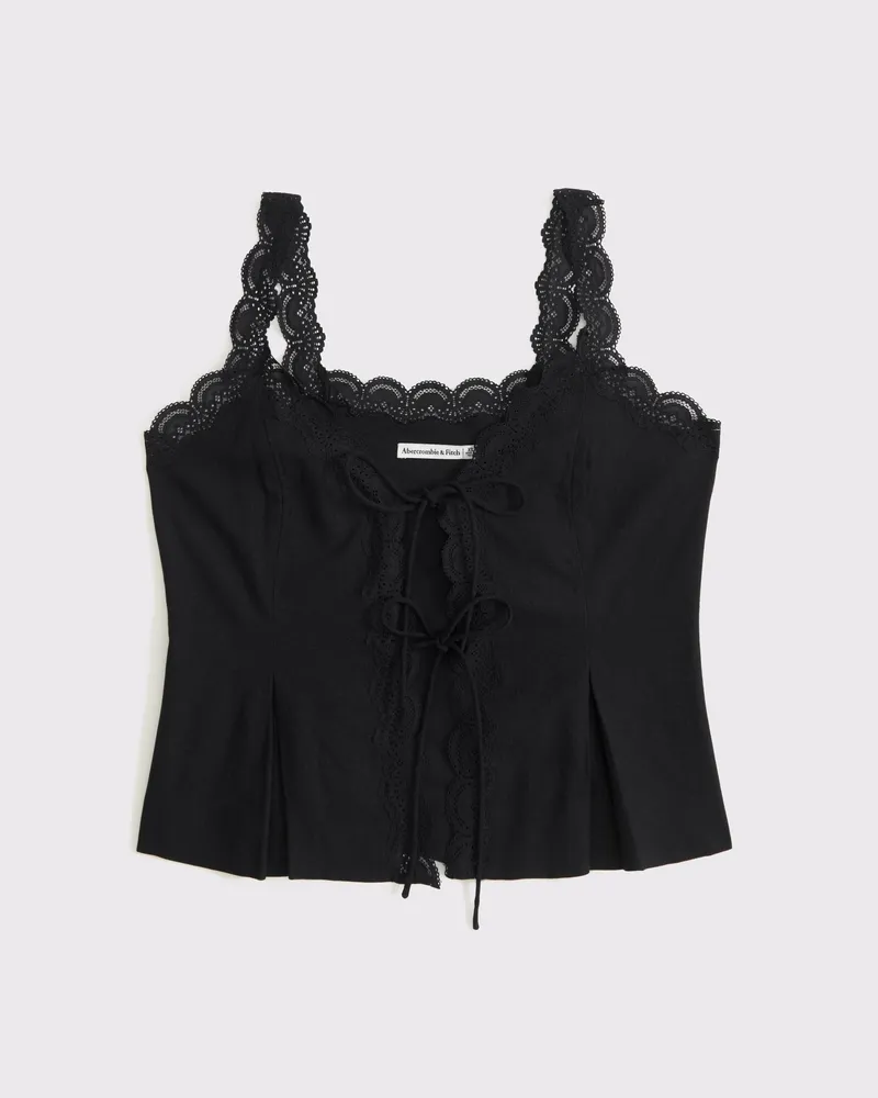 Lace-Trim Tie-Front Peplum Top