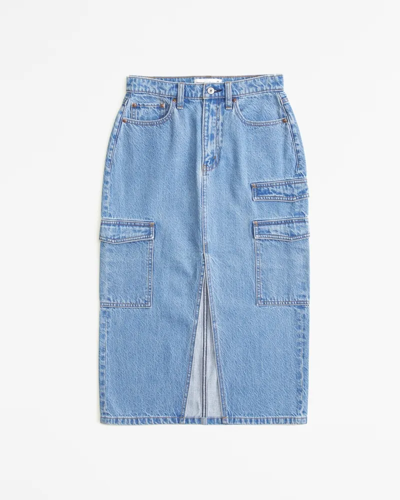 Denim Cargo Midi Skirt