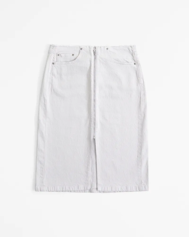 Mid Rise Denim Zip-Front Midi Skirt
