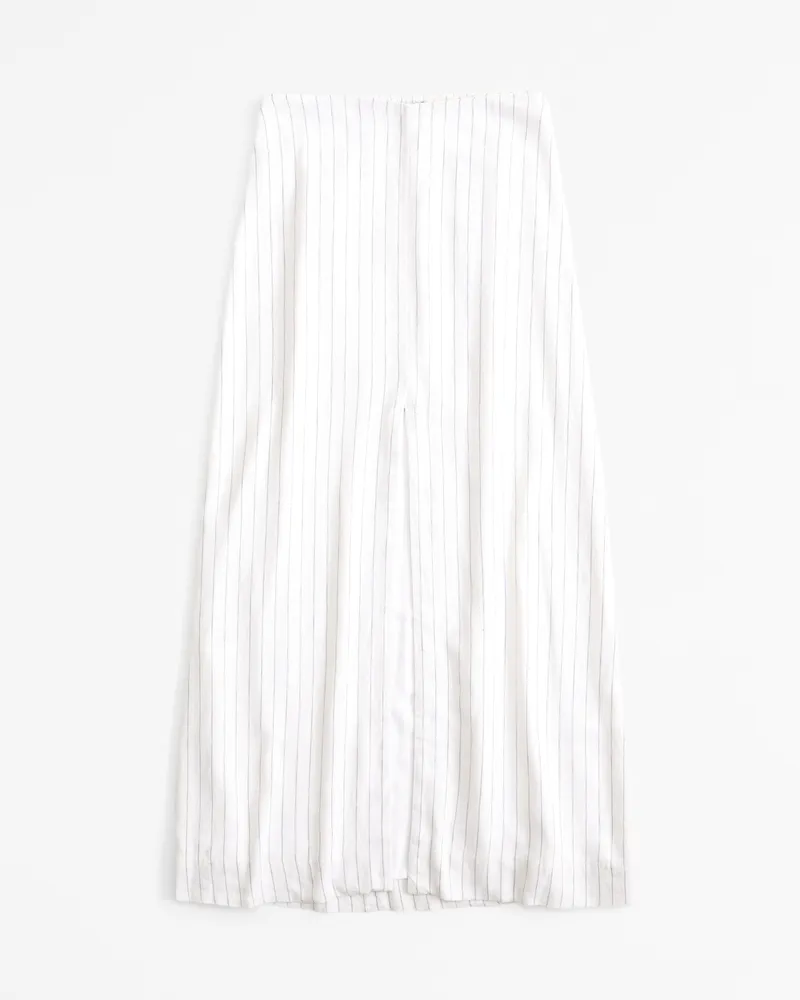 Linen-Blend Front-Slit Maxi Skirt