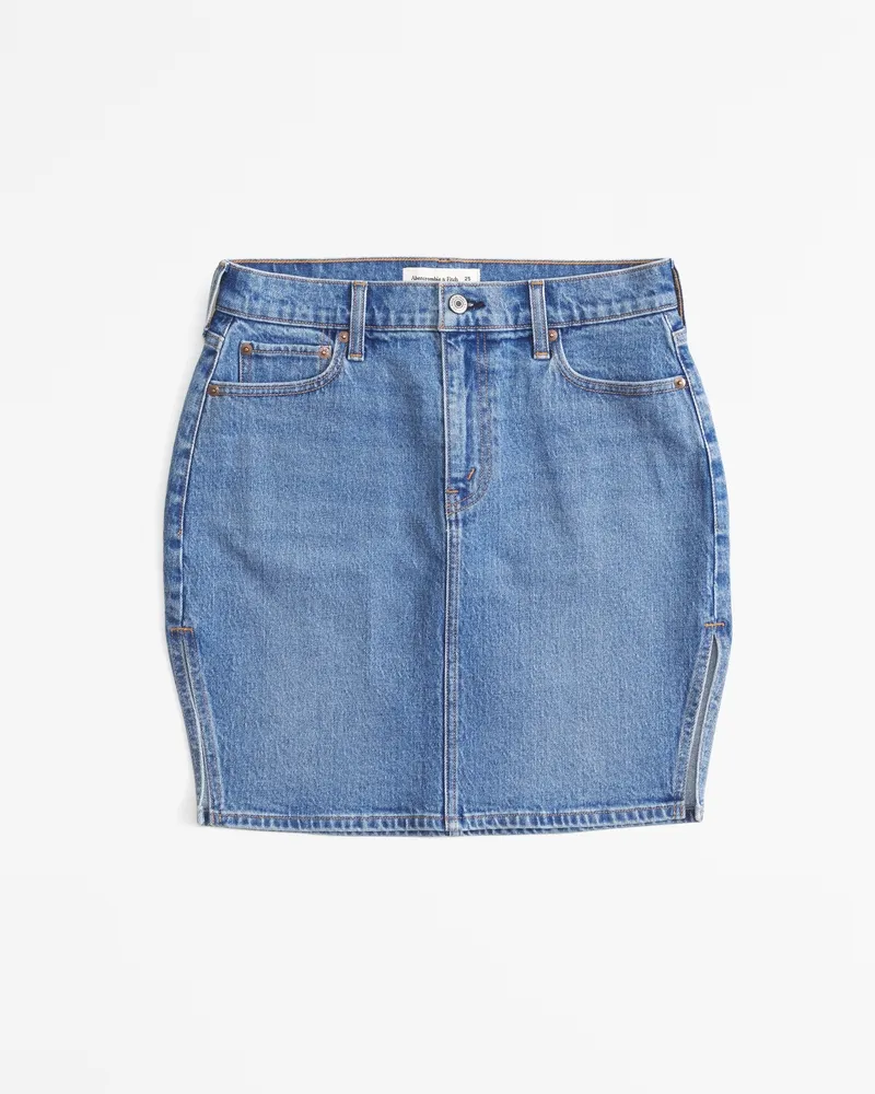 Mid Rise Denim Pencil Midi Skirt
