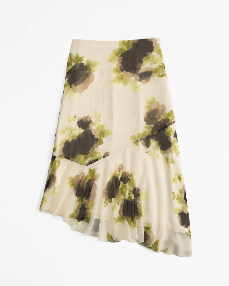 Crinkle Asymmetrical Midi Skirt