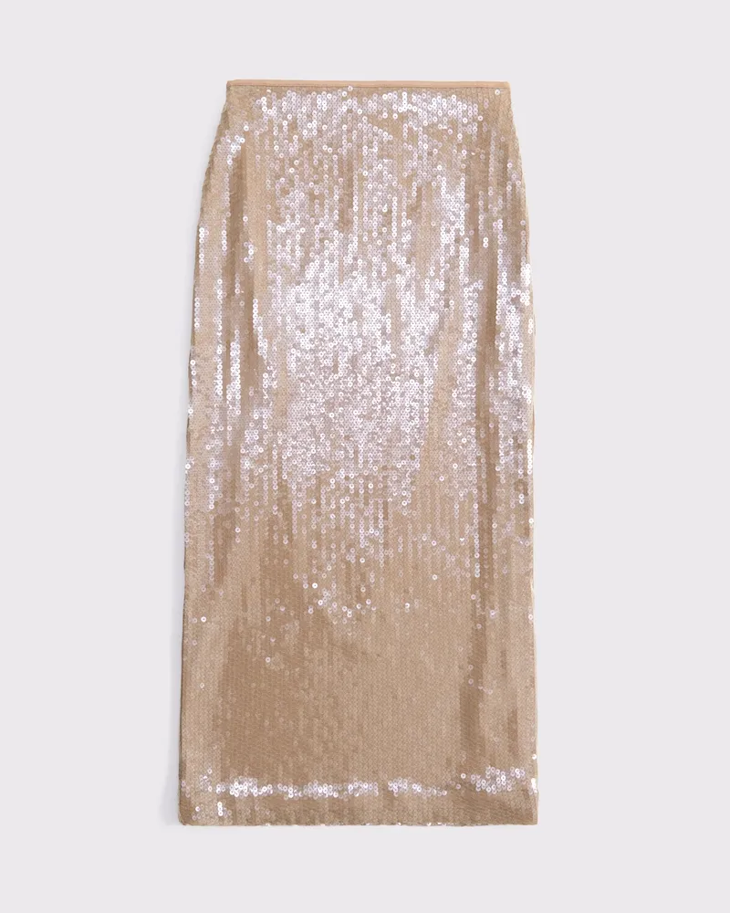 High Rise Sequin Sheer Maxi Skirt