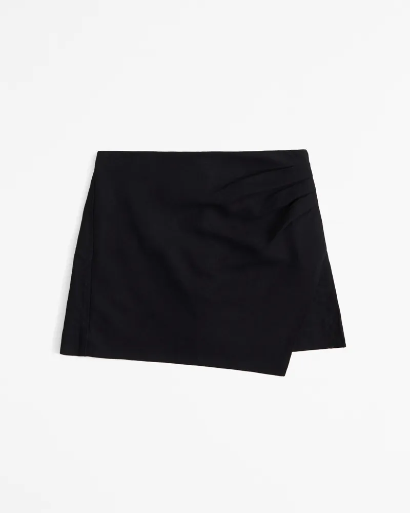 Draped Linen-Blend Wrap Mini Skort