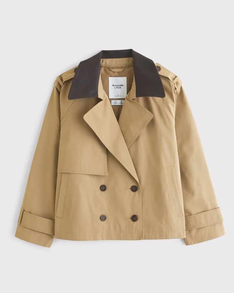 Vegan Leather Collar Relaxed Short Trench Coat