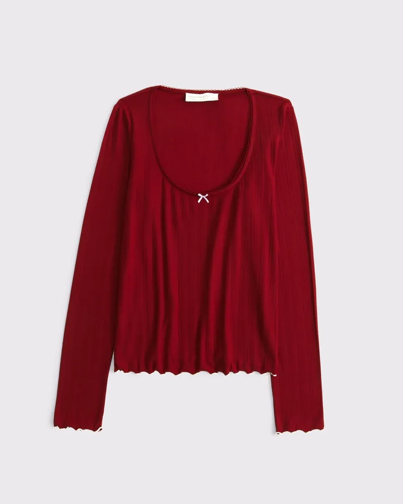 Long-Sleeve Pointelle Sleep Top