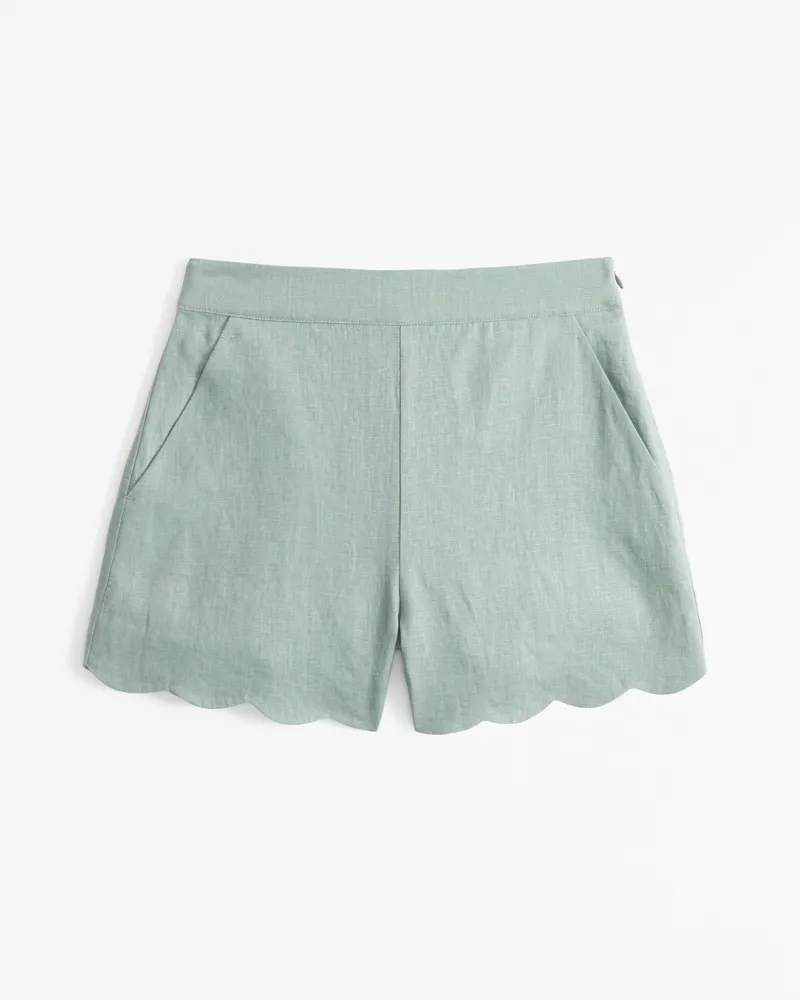 Premium Linen Scallop-Hem Tailored Short