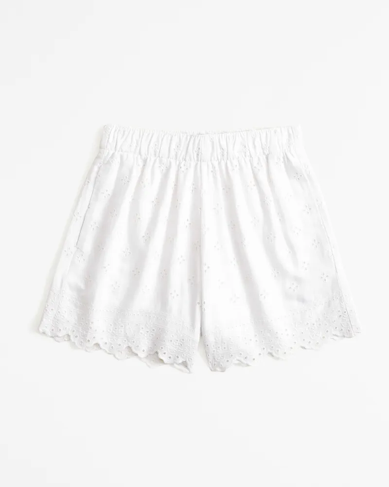 Linen-Blend Eyelet Pull-On Short
