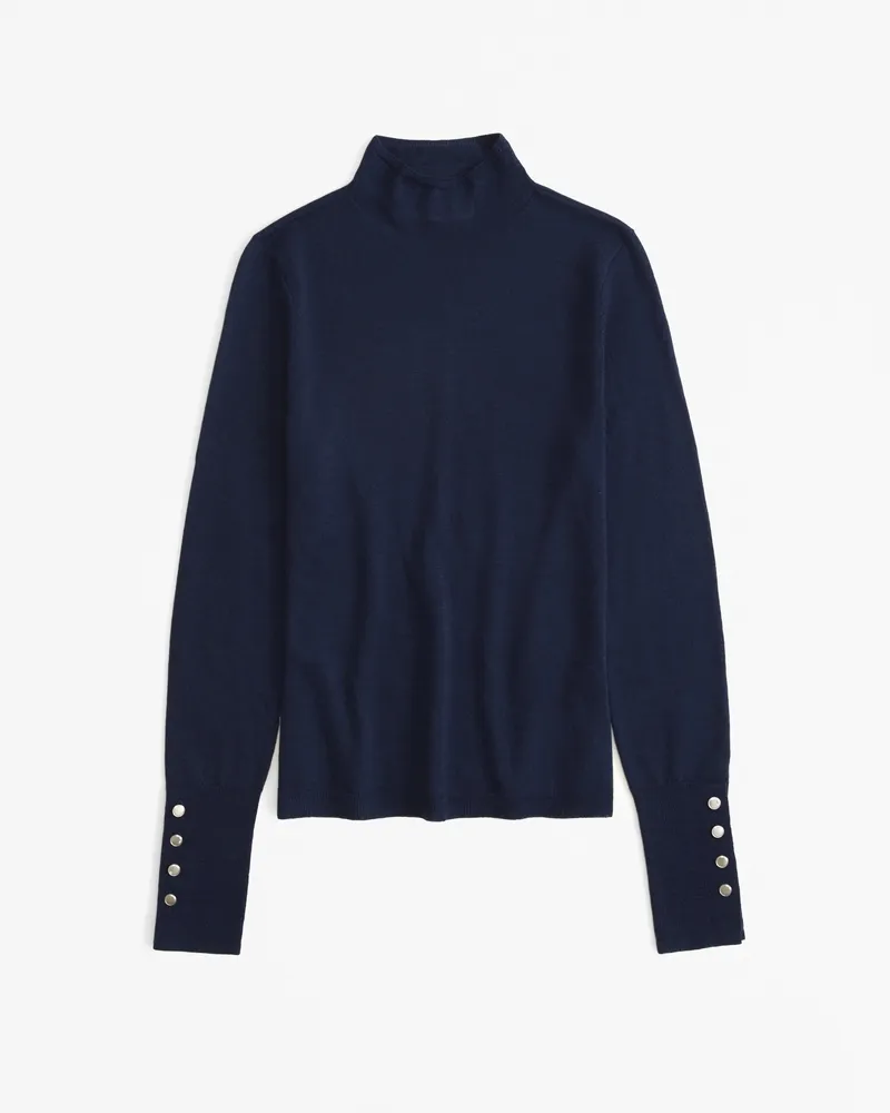 Merino Wool Button Sleeve Mockneck Top