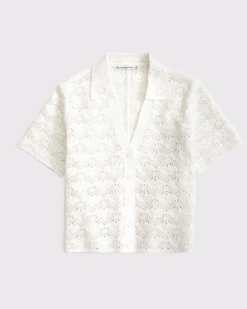 Short-Sleeve Crochet-Style Polo