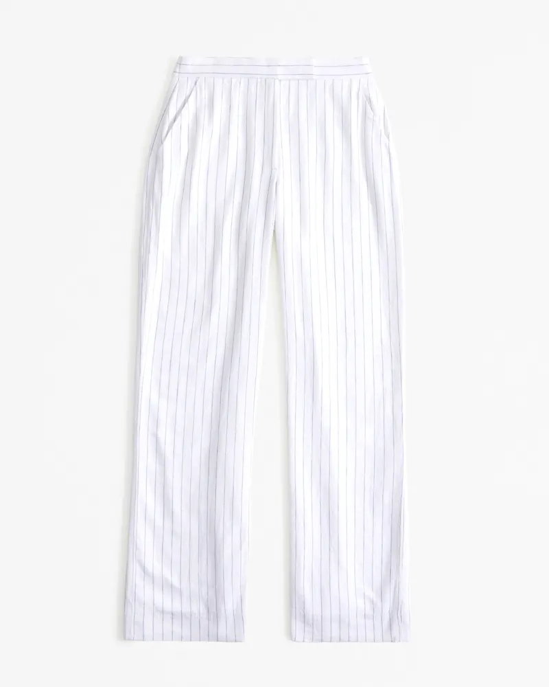 Linen-Blend Tailored Straight Pant
