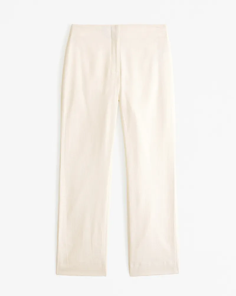 Mid Rise Linen-Blend Tailored Straight Pant