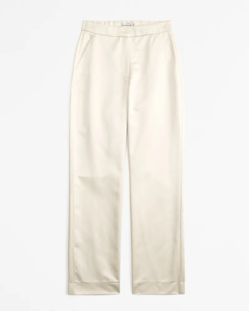 High Rise Tailored Straight Satin Pant