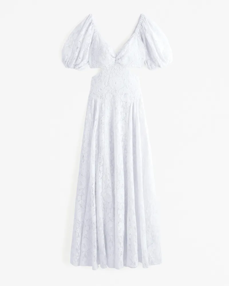 Lace Drama Puff Sleeve Cutout Maxi Dress