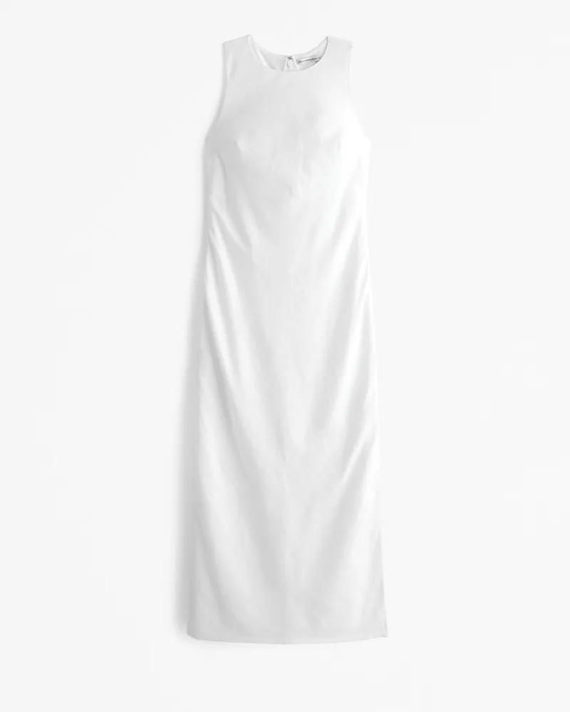 High-Neck Linen-Blend Maxi Dress