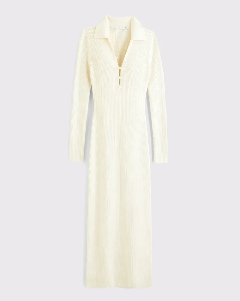 Long-Sleeve Collared Midi Sweater Dress
