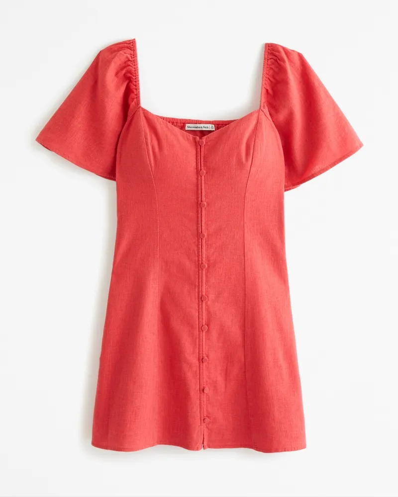 Linen-Blend Button-Through Mini Dress