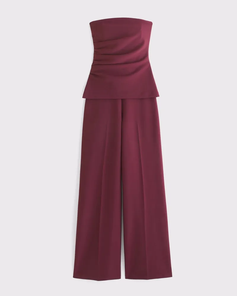 Strapless Ruched Peplum Jumpsuit