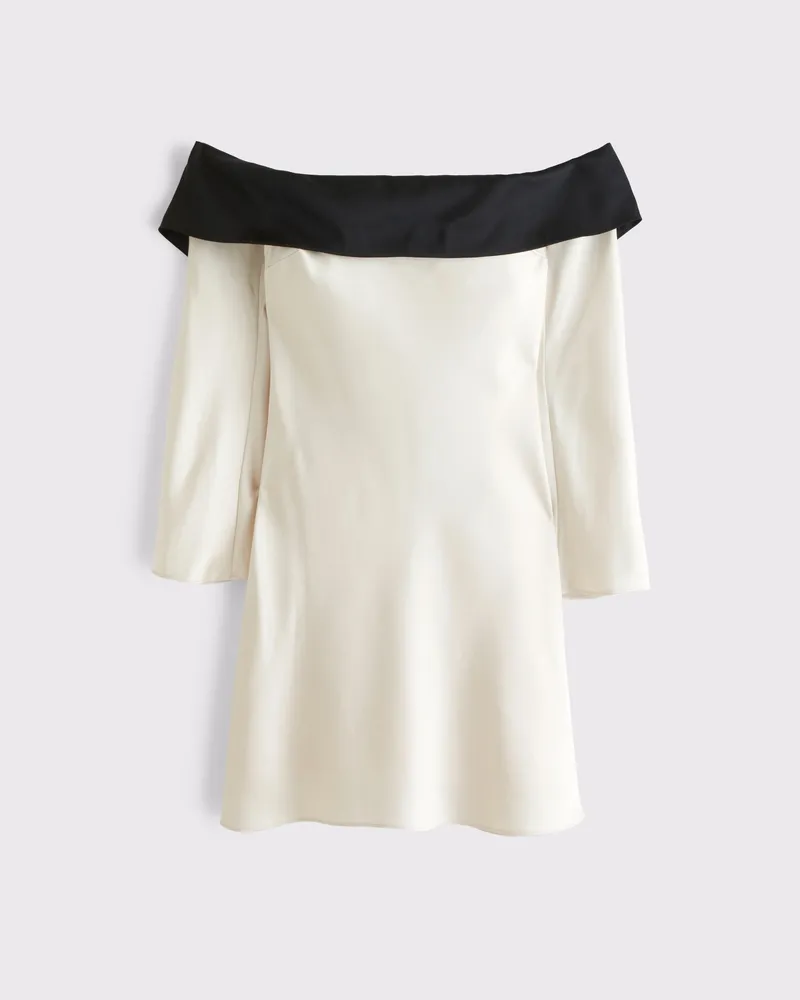 Long-Sleeve Off-The-Shoulder Satin Mini Dress