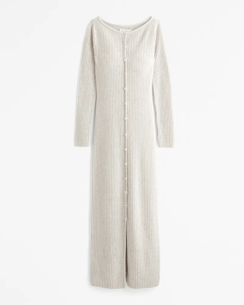Long-Sleeve Button-Through Maxi Sweater Dress