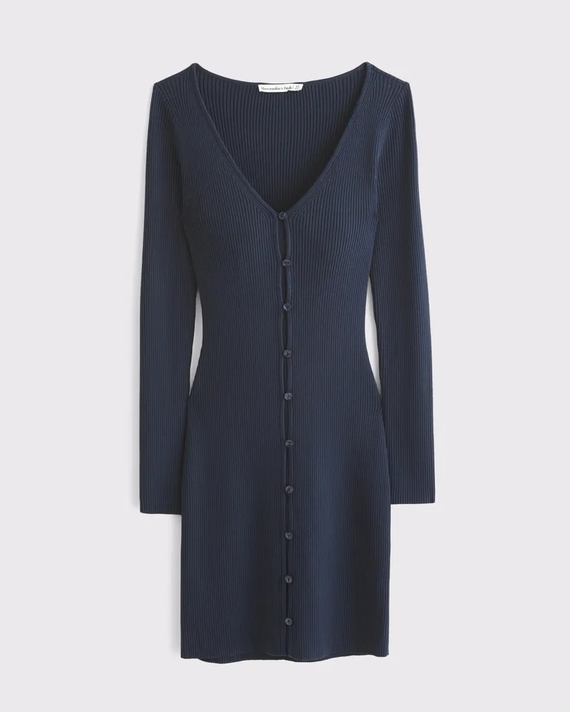 Long-Sleeve Deep-V Mini Sweater Dress