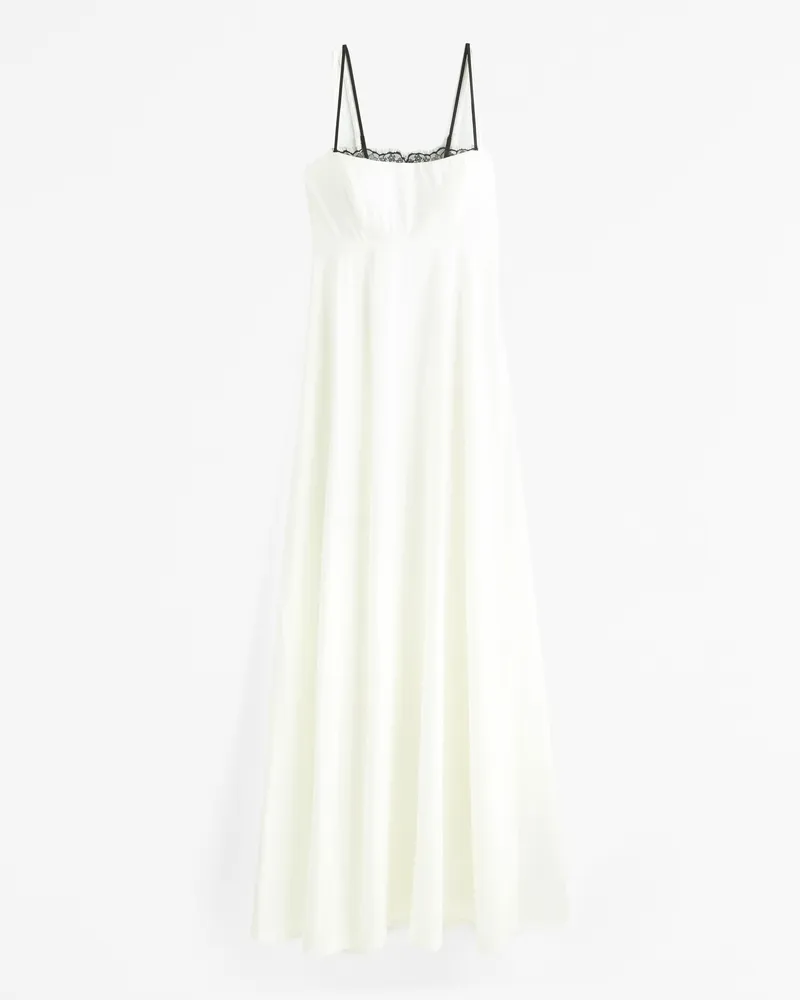 Lace-Trim Taffeta Maxi Dress